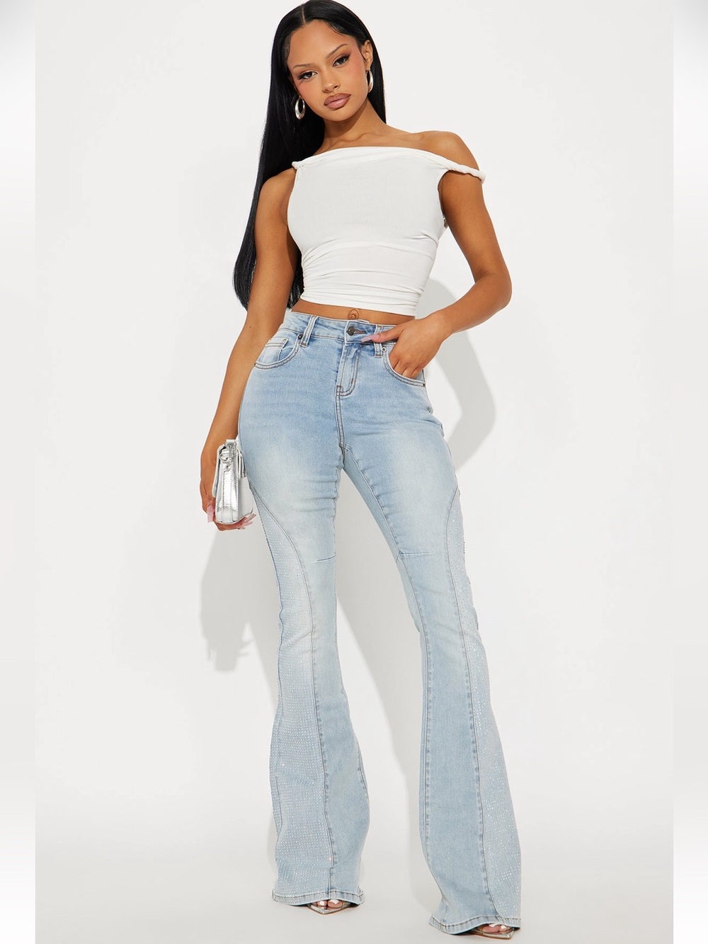 Fashion Nova Ritzy Embellished Flare Jeans